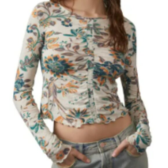 Free People Tops - Free People We The Free Dreamed of You Floral Ruched Long Sleeve Top